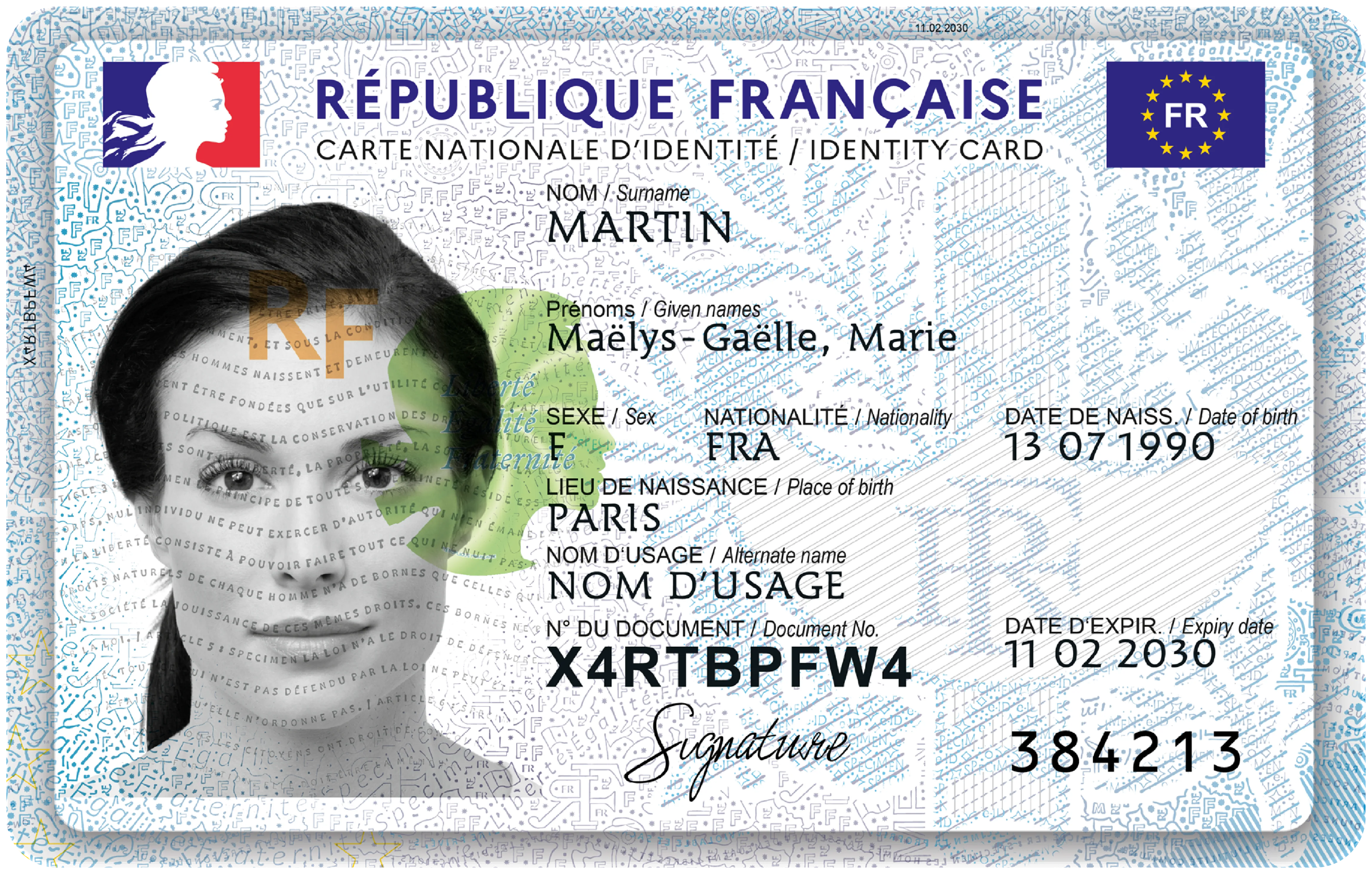 Carte nationale d'identité — spécimen